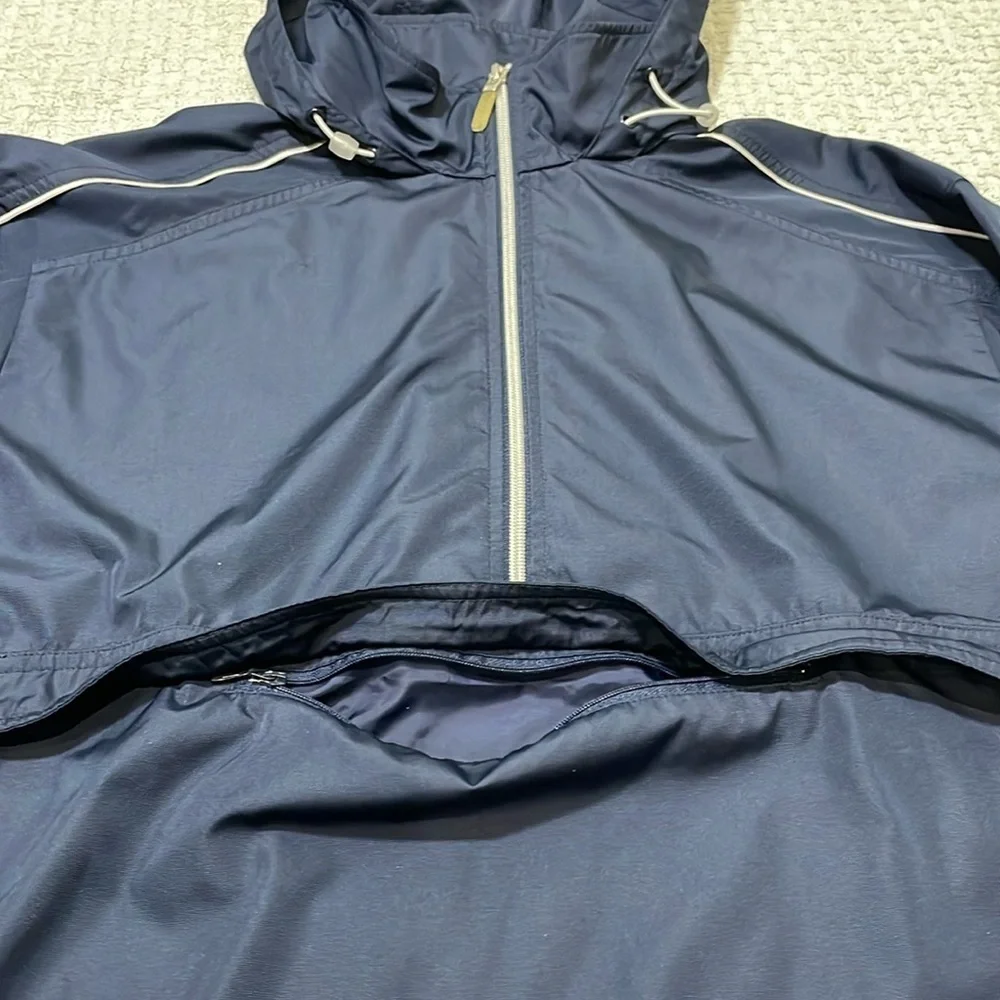 Nike Swoosh Hidden Hood Pullover Anorak Windbreaker Jacket Mens Medium Blue